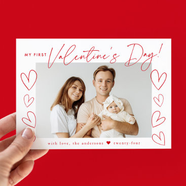 My First Valentine's Day Red Script Photo Holiday Card