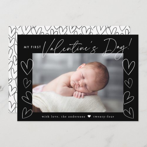 My First Valentines Day Script Black Photo Holiday Card