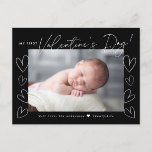 My First Valentine's Day Script Black Photo Holiday Postcard