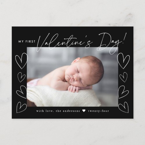 My First Valentines Day Script Black Photo Holiday Postcard