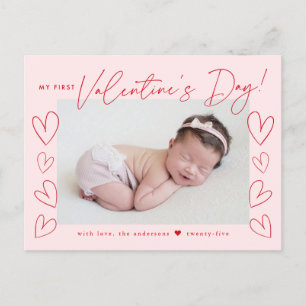 My First Valentine's Day Script Blush Pink Photo Holiday Postcard