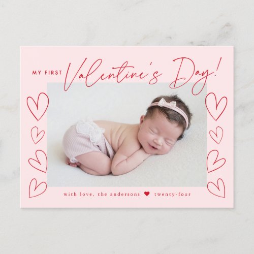 My First Valentines Day Script Blush Pink Photo Holiday Postcard