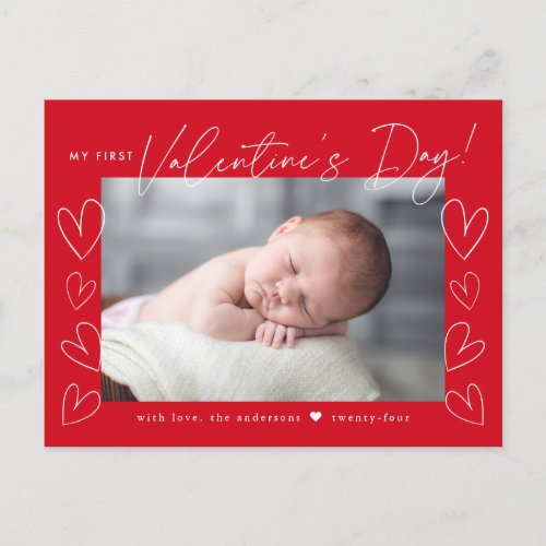 My First Valentines Day Script Red Photo Holiday Postcard