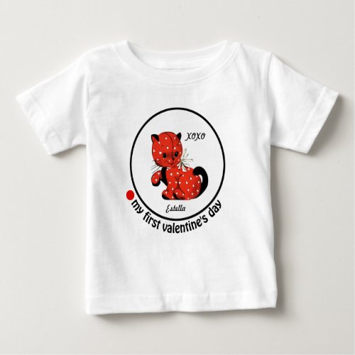 My First Valentines Day Vintage Kitty Baby T_Shirt