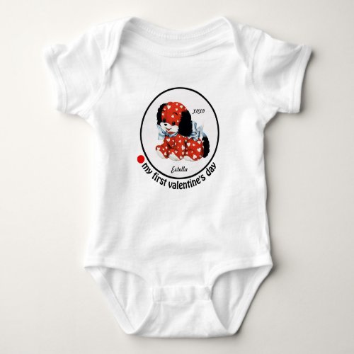 My First Valentines Day Vintage Puppy with heart Baby Bodysuit