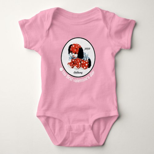 My First Valentines Day Vintage Puppy with heart Baby Bodysuit