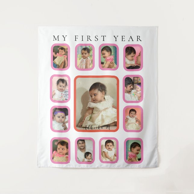 My First year 12 Months Baby photo Collage Tapestry (Front)