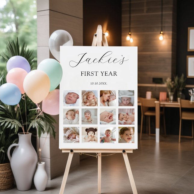 My First Year 1st Birthday 12 Photo Collage Sign (My First Year 12 Photos 1st Birthday Sign Keepsake Milestones)