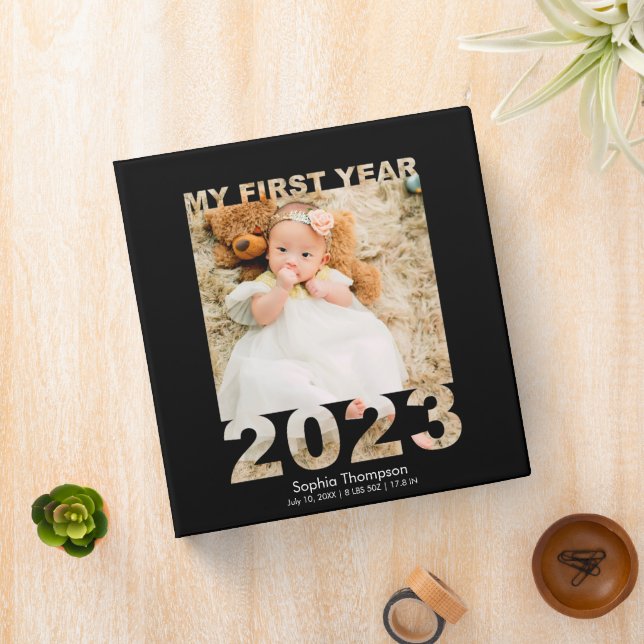 My First Year 2023 Modern Cutout Baby Photo Black 3 Ring Binder (In Situ)