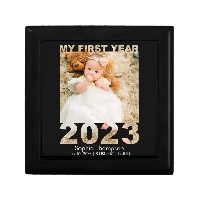My First Year 2023 Modern Cutout Baby Photo Black Gift Box (Front)