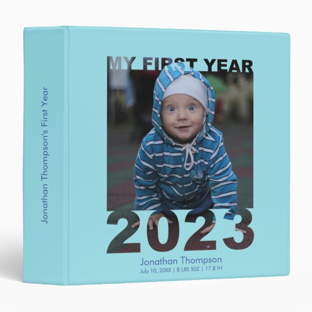 My First Year 2023 Modern Cutout Baby Photo Blue 3 Ring Binder (Front/Spine)