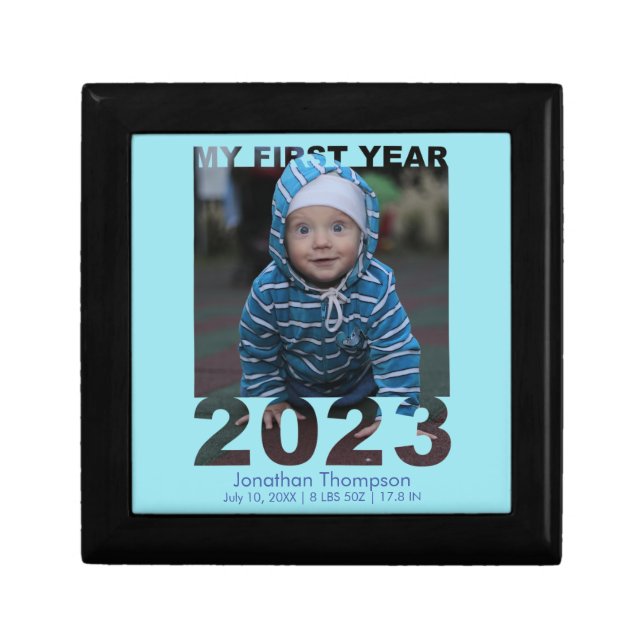 My First Year 2023 Modern Cutout Baby Photo Blue Gift Box (Front)