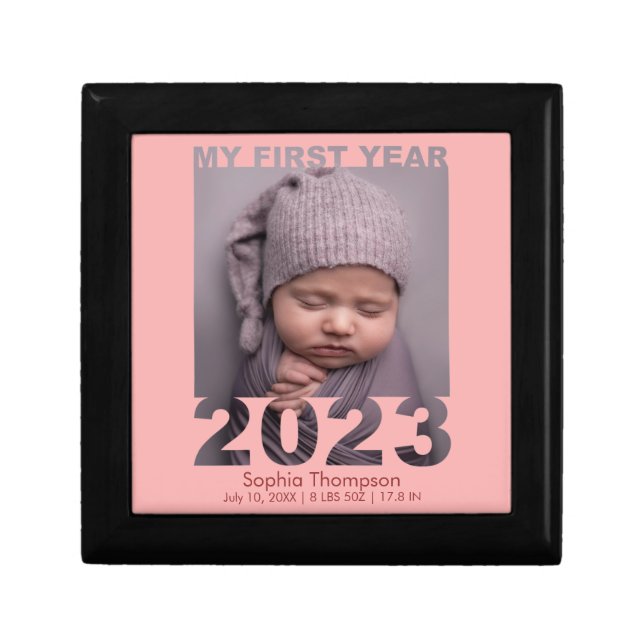 My First Year 2023 Modern Cutout Baby Photo Coral Gift Box (Front)
