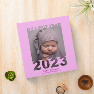 My First Year 2023 Modern Cutout Baby Photo Pink 3 Ring Binder