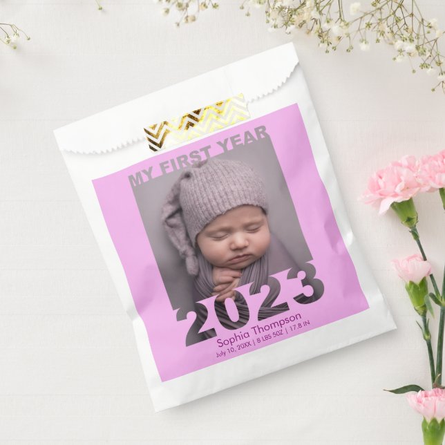 My First Year 2023 Modern Cutout Baby Photo Pink Favor Bag (Sealed)