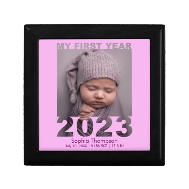 My First Year 2023 Modern Cutout Baby Photo Pink Gift Box (Front)