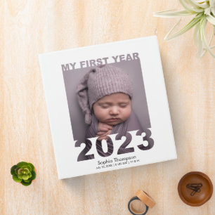 My First Year 2023 Modern Cutout Baby Photo White 3 Ring Binder