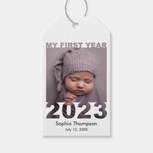 My First Year 2023 Modern Cutout Baby Photo White Gift Tags