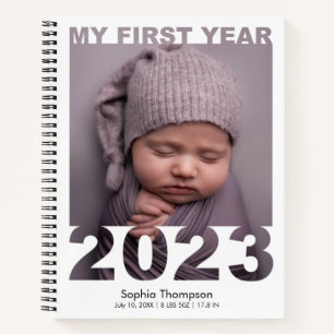 My First Year 2023 Modern Cutout Baby Photo White Notebook