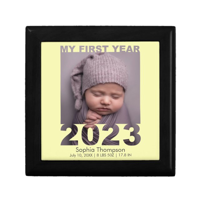 My First Year 2023 Modern Cutout Baby Photo Yellow Gift Box (Front)
