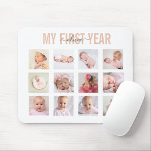 My First Year Baby Girl 12 Photo Collage Mouse Pad