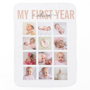 My First Year Baby Name 12 Photo Collage   Blanket