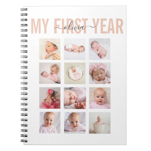 My First Year Baby Name 12 Photo Collage   Notebook