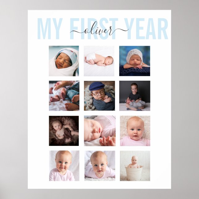 My First Year Baby Name 12 Photo Collage Poster (Front)