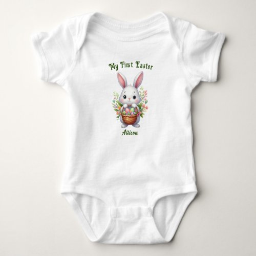 My Firts Easter neutral cute bunny personalized Baby Bodysuit