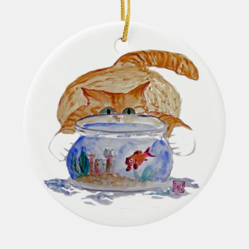 My Fishbowl Meows Tiger Kitten Ceramic Ornament