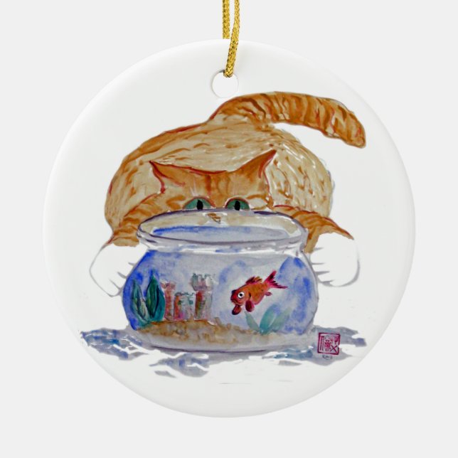 My Fishbowl, Meows Tiger Kitten Ceramic Ornament (Front)