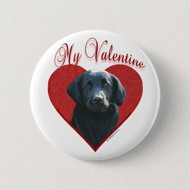 My Flat-Coated Retriever Valentine Pinback Button (Front)