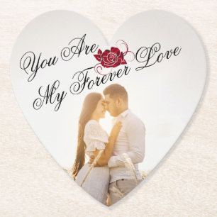 “My Forever Love” Red Rose Elegant Heart Shape Paper Coaster