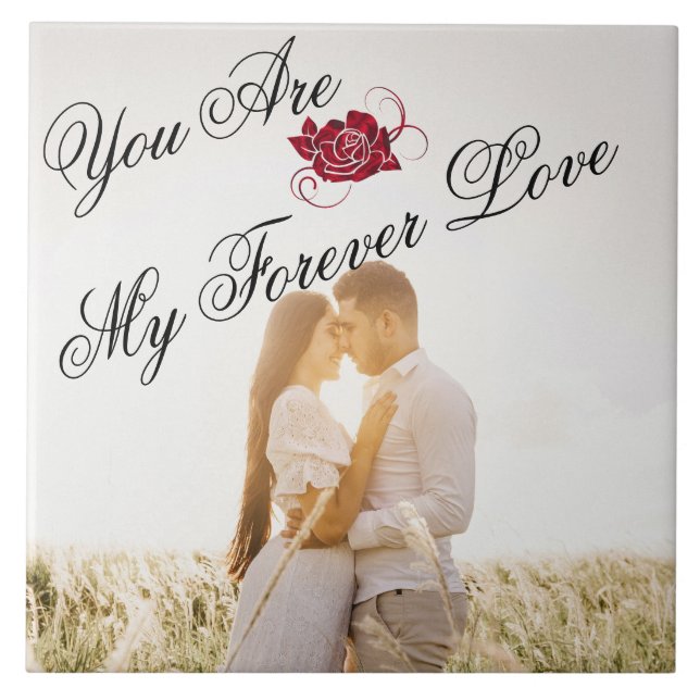  “My Forever Love” Red Rose Elegant Script Photo  Ceramic Tile (Front)