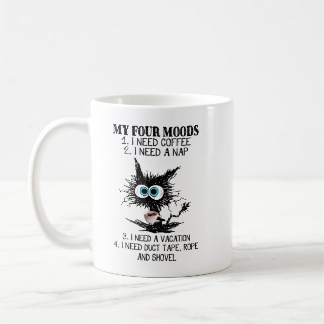 My Four Moods I Need Coffee I Need A Nap Cat Coffe Mug (Left)