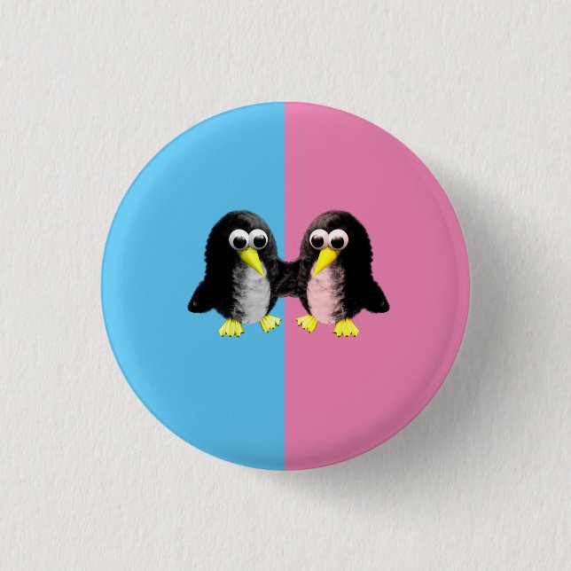 My friend the penguin , gender reveal party  button (Front)