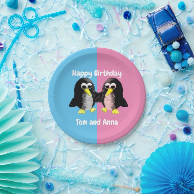 My friend the penguin ,Personalized  for Twins Pap Paper Plates (Party)