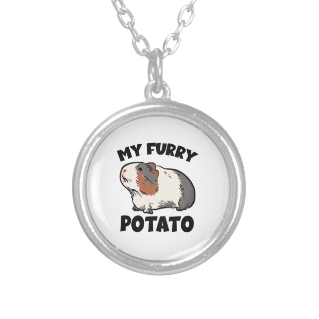 My furry potato guinea pig silver plated necklace (Front)