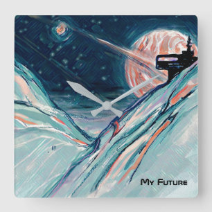 My Future Home in Space Square Wall Clock