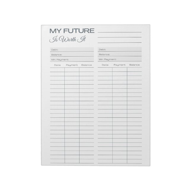 My Future Is Worth It | Debt Tracker Simple Gift Notepad (Rotated)