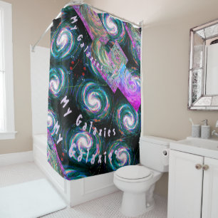 My Galaxies Patchwork Map in Green and Purple Shower Curtain