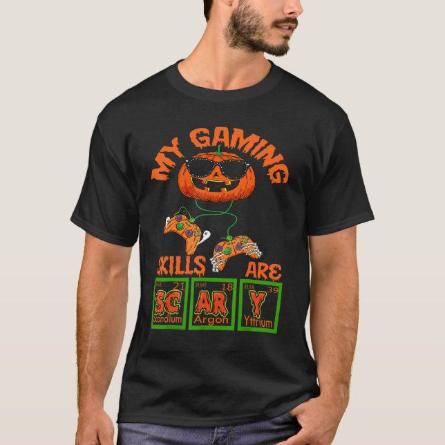My Gaming Skills Are Scary Pumpkin Periodic table  T-Shirt (Front)