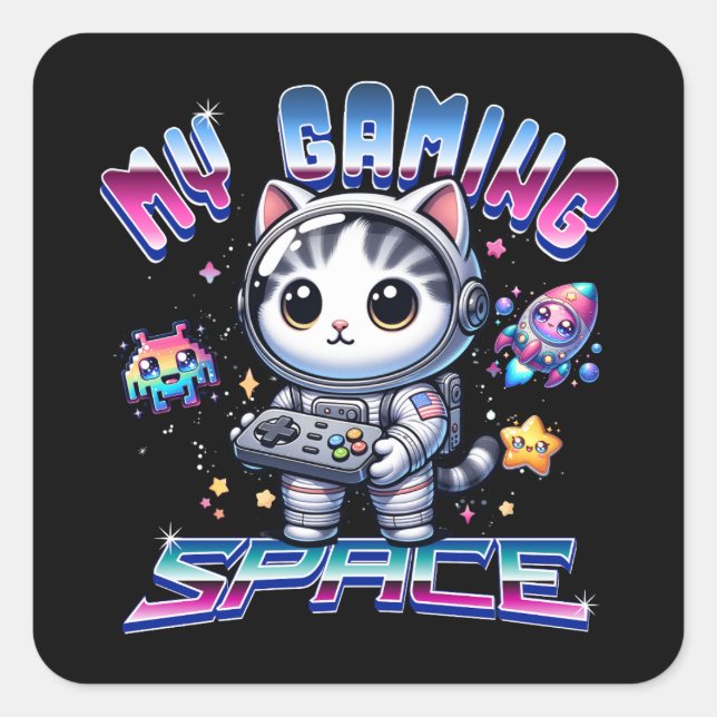 MY GAMING SPACE - KAWAII SPACE CAT SQUARE STICKER (Front)