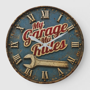 My Garage My Rules Vintage Mechanic Workshop Large Clock
