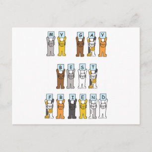 My Gay Best Friend Cartoon Cats Postcard