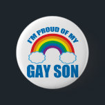 My Gay Son Pinback Button<br><div class="desc">I'm proud of my gay son. I love my son and am glad he has pride too. Beautiful rainbow design for a supportive mom or dad. Support the LGBTQ community.</div>