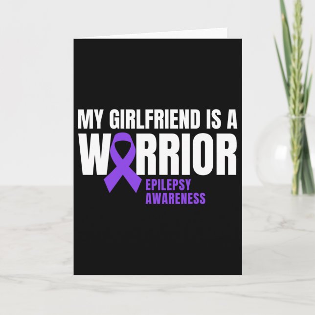 My Girlfriend Is A Warrior Epilepsy Awareness Purp Card (Front)