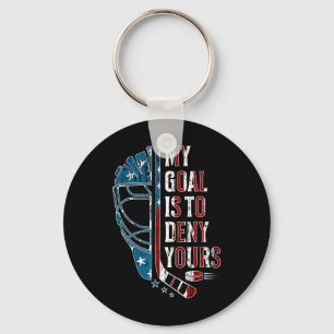 My Goal Is To Deny Yours Funny Ice Hockey Goalie U Keychain