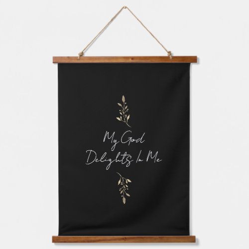 My God Delights in Me Botanical Leaves Christian Hanging Tapestry