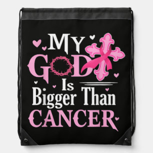 My God is Bigger Than Cancer Breast Drawstring Bag
